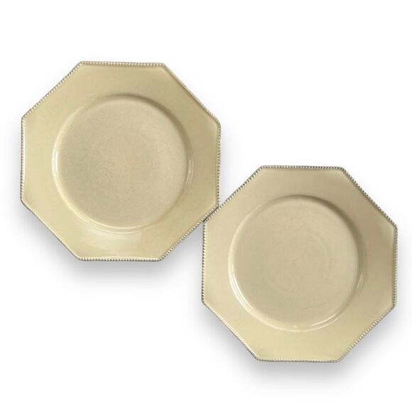 Costa Nova Fine Stoneware Pearl Cream Octagonal Beaded Rim 11” Dinner Plates (2) - Picture 2 of 14